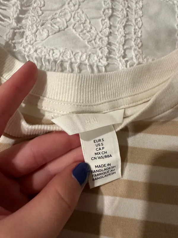 H&M Long Sleeve Striped Top White and Tan - Image 2