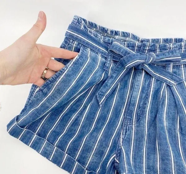 American Eagle Blue and White Pin Stripped Jean Shorts - Image 3