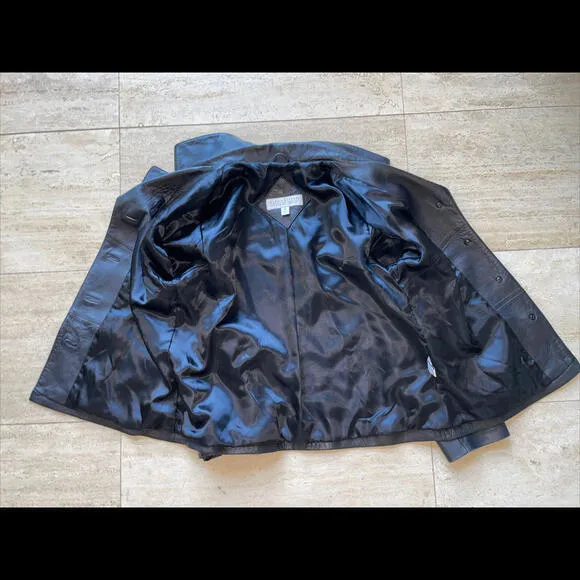 Valerie Steves New Zealand Lambskin Leather Jacket Buttoned‎ Black Size M - Image 5