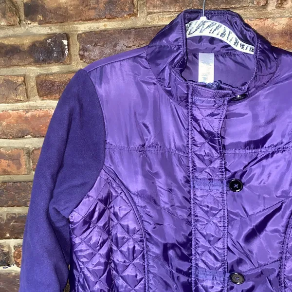 Avon Vintage Purple Quilted Fleece Button Down Puffer Jacket Women's Size XL - Image 2