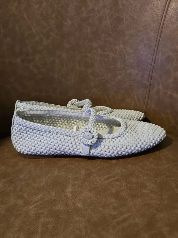 Zara White Woven Mary Jane Flats for women - Image 2