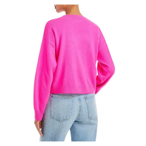 NWT Aqua Womens Front Button Cashmere V-Neck Cardigan Sweater V10337 Neon Pink M - Image 2