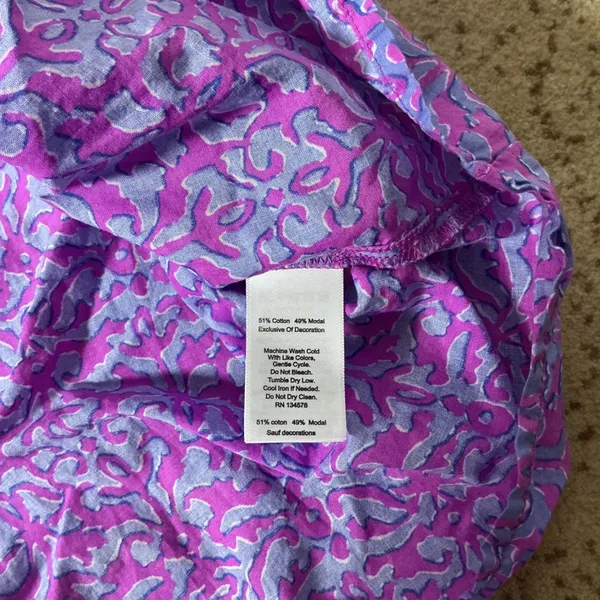 Vineyard Vines Boho Ruffle Tassel Top Women M Purple Blue Geometric Pom Pom Trim - Image 5