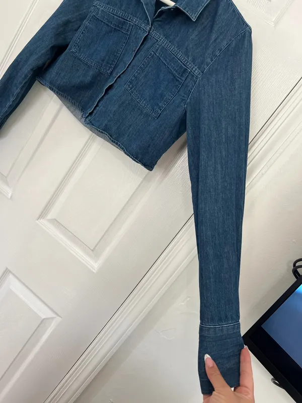 Zara Cropped Denim Shacket Utility Western Minimalist Y2K Button Up Blue Size XS - Image 8