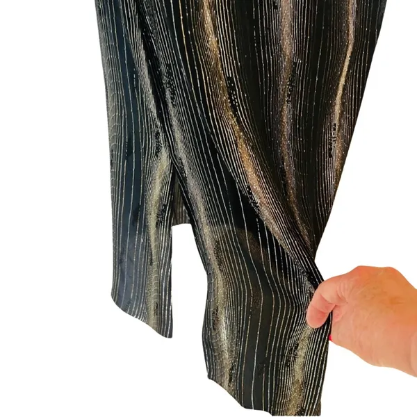 Vintage 80s Black Gold Silver Shimmer Long Sleeve Dress size 7 / 8 Shangri La - Image 9