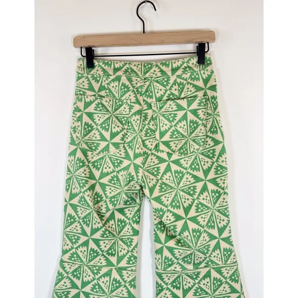 We The Free People Womens Jeans Green Youthquake Printed Crop Flare Boho Size 26 - Image 10