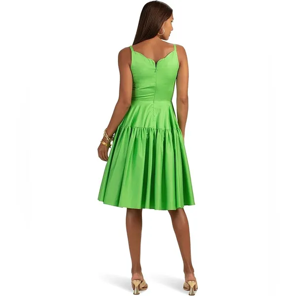 Trina Turk Bask Spaghetti Straps Scalloped Neck Midi Dress in Green 10 - Image 3
