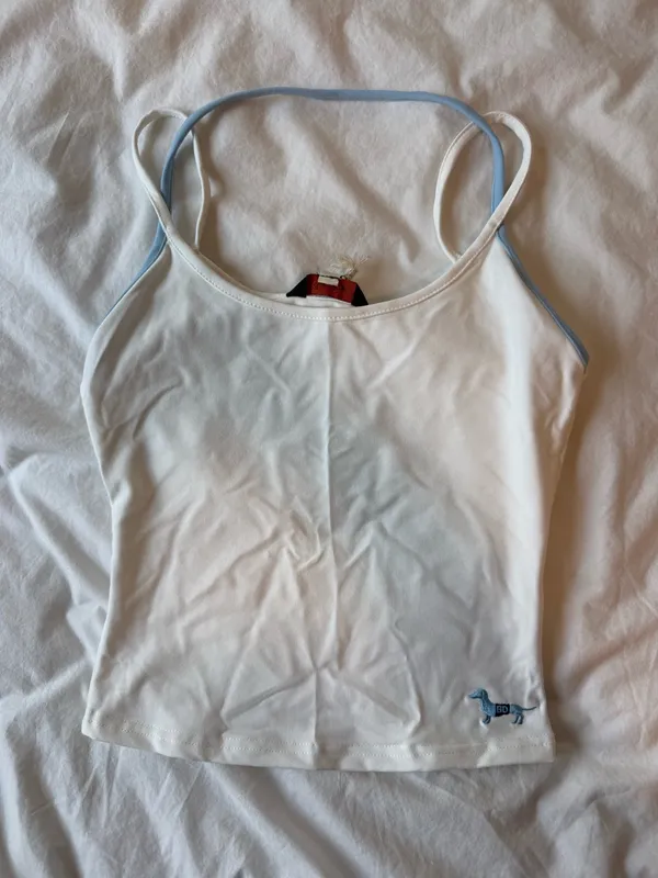 Aritzia Bar Dog White and Blue Walk the Dog Layered Tank - Image 2