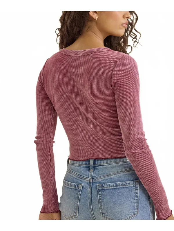 Altar'd State Vada Thermal Lace Crop Top NWT Burgundy 2XL - Image 2