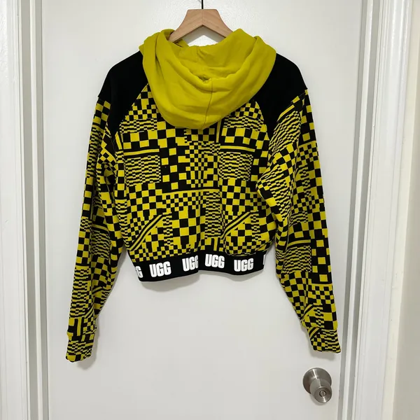 UGG RTW | Woman's Mallory Checkerboard Neon Green Black‎ Cropped Hoodie, Size M - Image 4