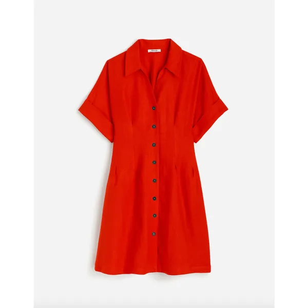 Madewell The Perry Mini Shirtdress 100% Linen Bright Flame Minimalist XXS NWT - Image 5