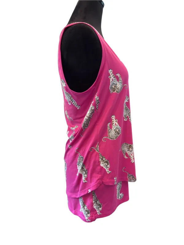 Joyspun Tiger Print Pajama Set Vibrant Loungewear Hot Pink Soft M/S Mix - Image 5