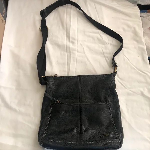The Sak Black leather crossbody bag tote shoulder hand bag purse gold hardware Measurement in pics - Image 2