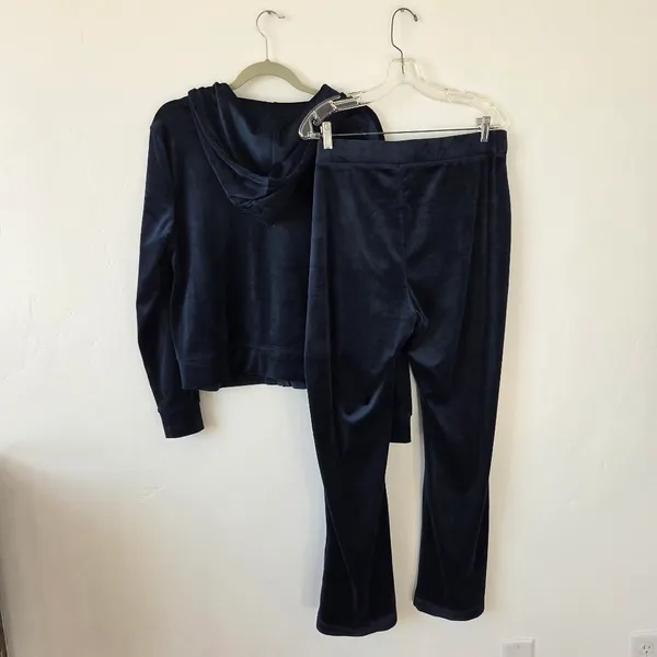 Juicy Couture Velour Tracksuit Navy Blue XL Velvet Plush Zip Lounge Set Y2K 90s - Image 6