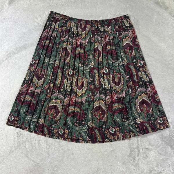 Vintage Paisley Pleated Midi Skirt Green Red Black Size 15/16 Large Boho Western - Image 4