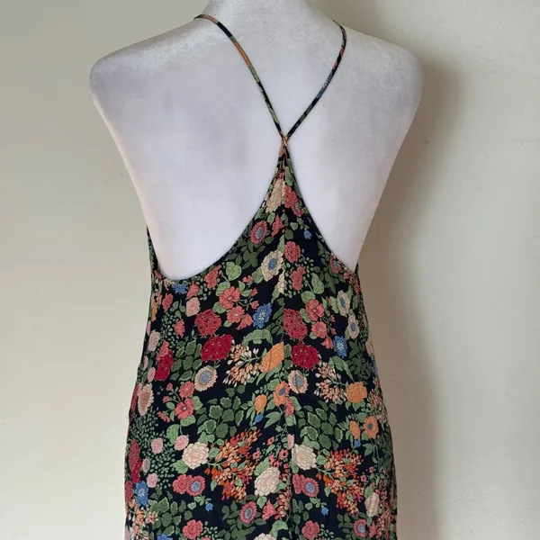 Zara Woman Floral Halter Midi Dress Black Multi Keyhole Backless XS - Image 3