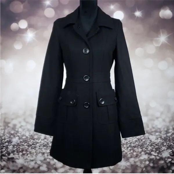 Anthro Tulle Dark Academia Navy Wool Blend Peacoat Minimalist City Chic Jacket S - Image 3