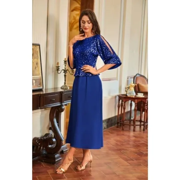 Grace Karin Royal Blue Dress Sequin Top Batwing Sleeves Solid Skirt Large - Image 15