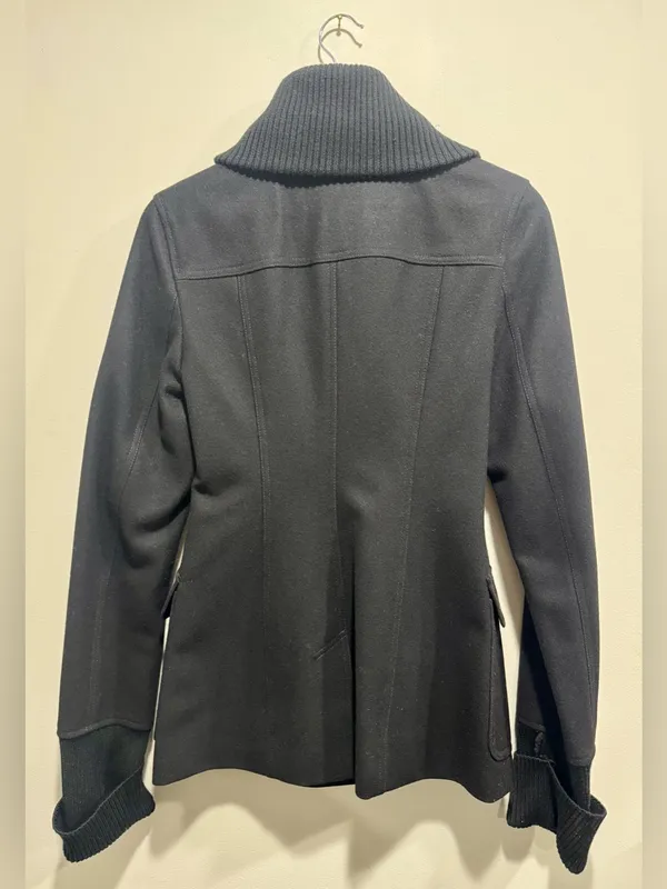 Burberry Brit Black Wool Blend Peacoat Rib Knit Collar Jacket - Image 3