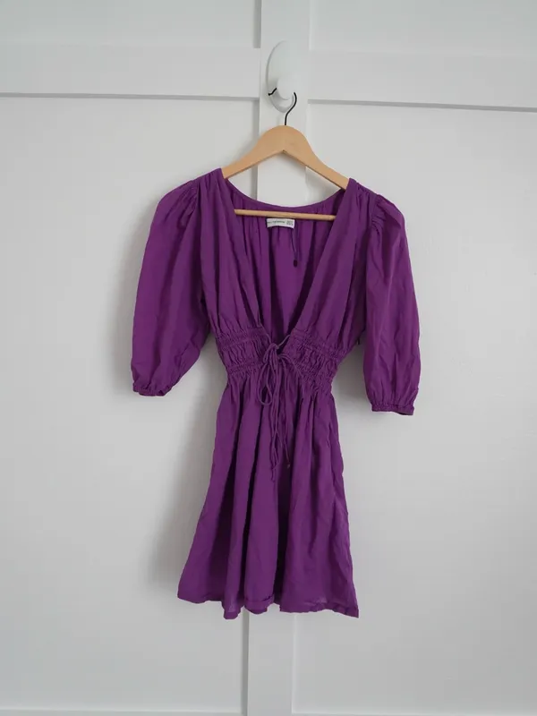 Faithfull the Brand Roma Deep V-Neck Mini Dress Purple - Image 2