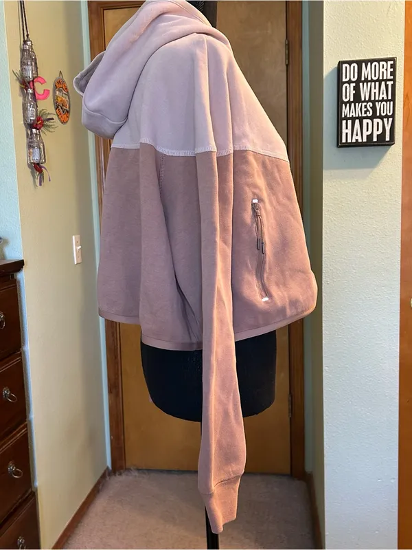 Nike two tone color block tan brown cropped oversized hoodie size S casual - Image 2