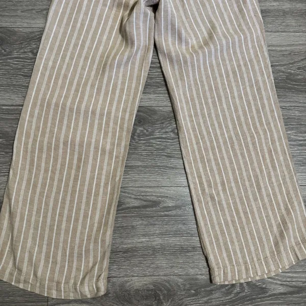 Briggs Womens Small Pants‎ Tan White Striped Wide Leg Linen Blend Elastic Waist - Image 13