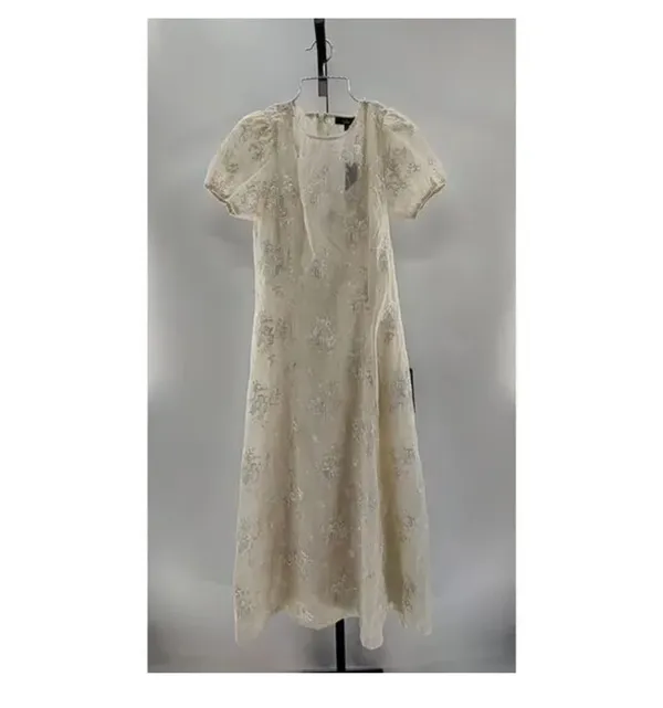 Lulus Elfrieda Cream Floral Embroidered Puff Sleeve Midi Dress - Image 4