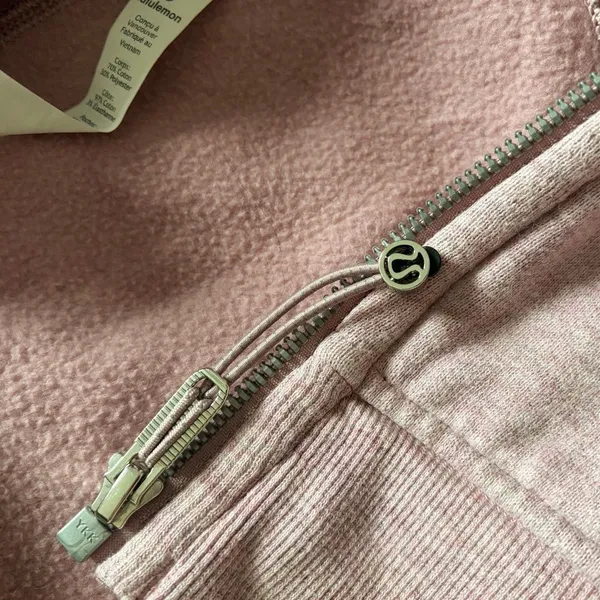 Lululemon Light Cotton Fleece Scuba Zip Hoodie Heathered Pink Size 2 - Image 4