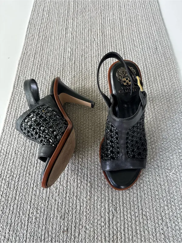 Vince Camuto Black and Brown Woven Slingback Heels - Image 9