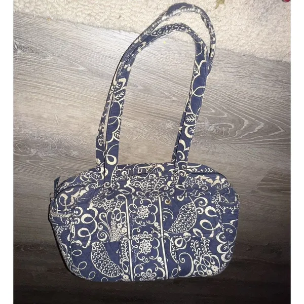 Vera Bradley Navy And White Floral Print Twirly Bird Pattern Zip Up Tote Bag - Image 7
