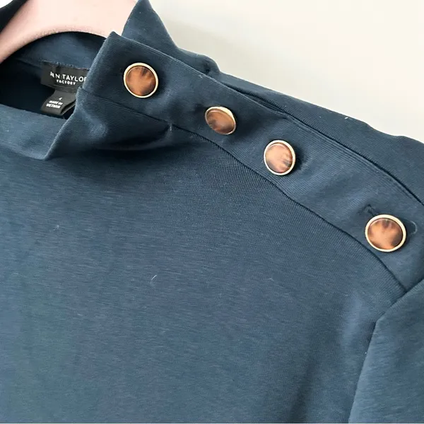 Ann Taylor Teal Long Sleeve Top with Button Detail NWT Lg - Image 2