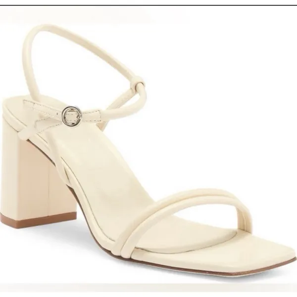 AEYDE Helene Sandal Heel 41 Cream Leather Ankle Strap Block Square Toe Leather - Image 2