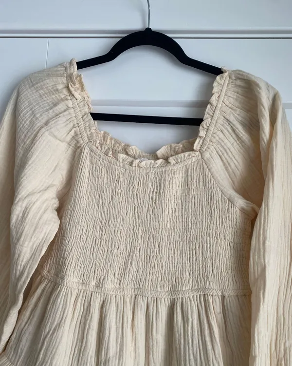 &merci taupe brown Puff Sleeve Babydoll ruffled Mini Dress sz S - Image 8