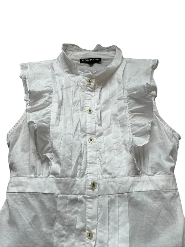 Vintage Rampage White Shirt Ruffles Pleated Front Tie Back Y2K Feminine Cottage - Image 2