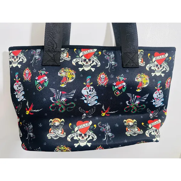NWT Ed Hardy Black Tattoo Flash Skull Y2K Tote Shoulder Bag Charms Love‎ Kills - Image 3