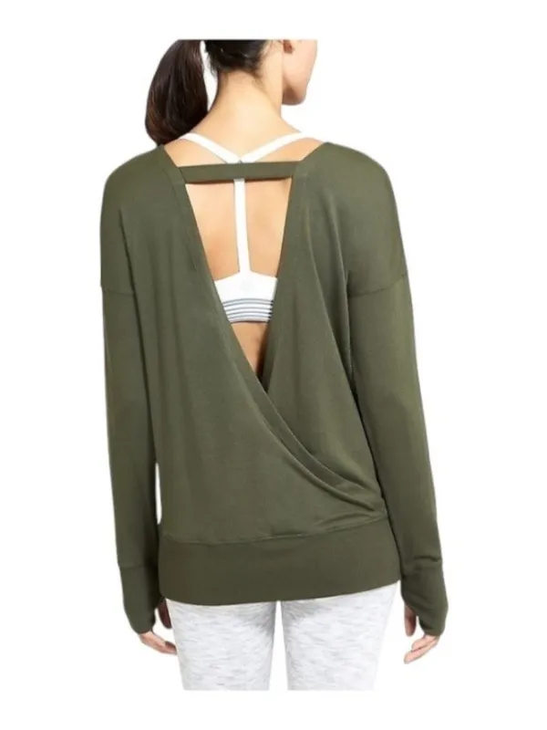 Athleta Chakra Backless Sweatshirt Olive Green Size M Yoga Gym Workout Lounge - Image 2