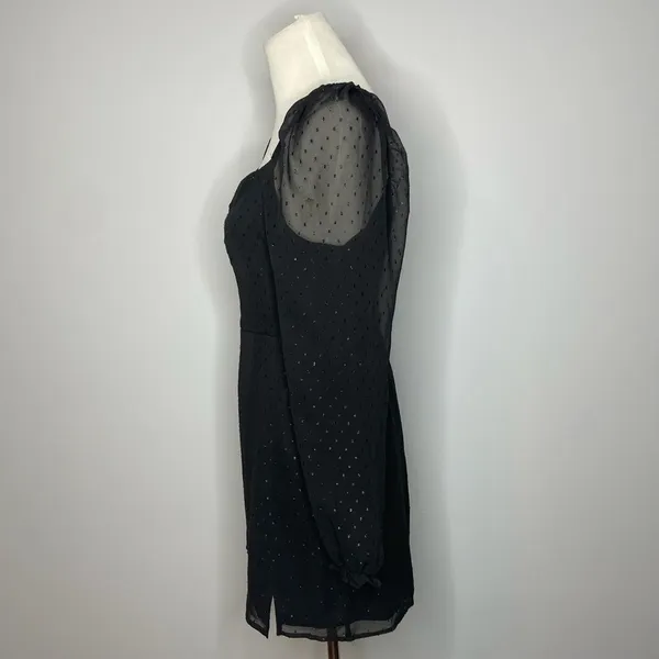 Leith- Black Dress with Glitter Dot Detail and Loose Long Sleeves - Image 2