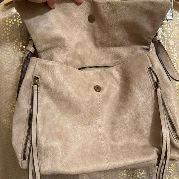 Via Luna Boutique Boho Taupe Vegan Leather Shoulder Satchel Bag Purse - Image 3