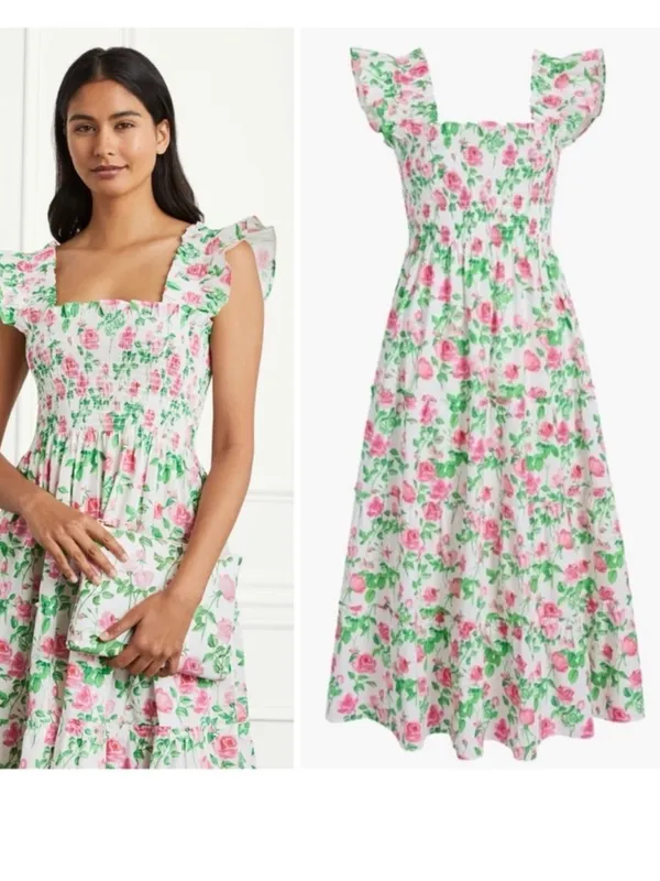 Hill House Home The Ellie Floral Nap Dress Pink Roses Poplin, XS - Image 2