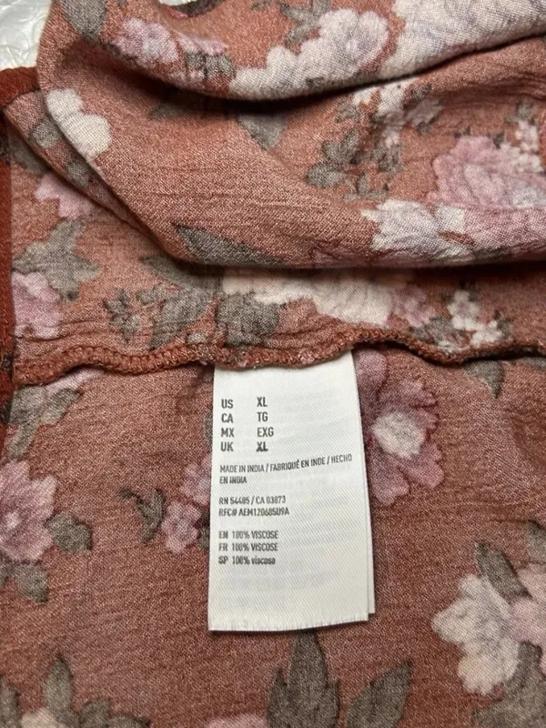 American Eagle Outfitters Baby Doll Tunic Top,Rust Floral Roses XL - Image 7