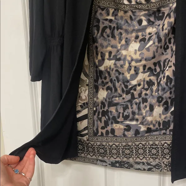 August Silk Black Cardigan with Patterned Top - Image 3