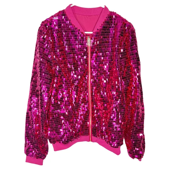 NWT Pink Disco Sequin ZipUp‎ Bomber Jacket Medium - Image 4