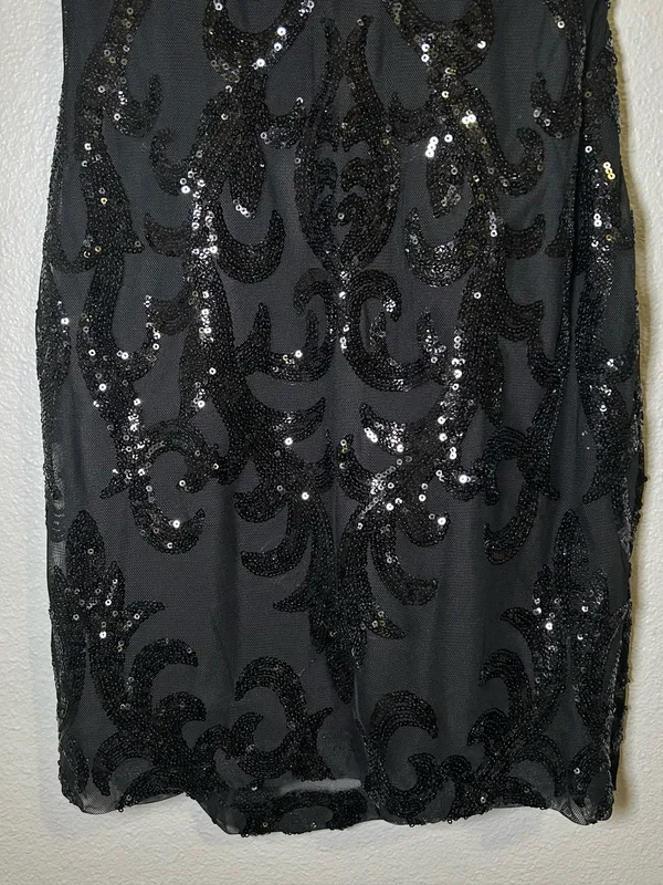 Windsor Black Sequin Damask Strappy Open Back Party Mini Dress Women Size Medium - Image 4