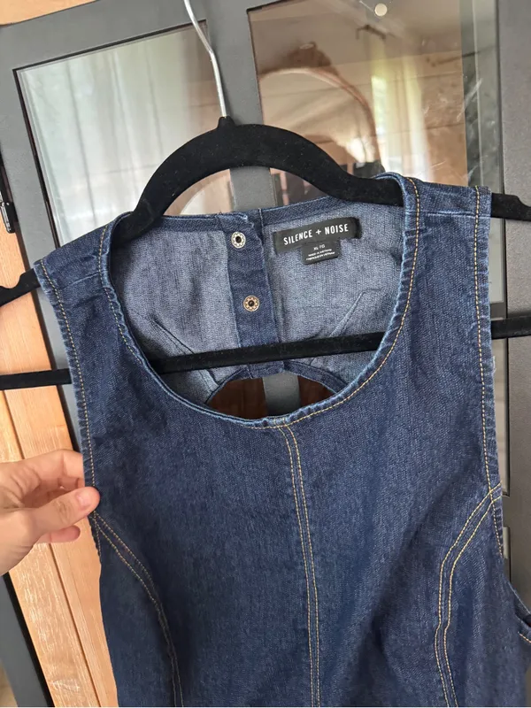 Silence + Noise Lilith Denim mini dress open back Cutout Shift dark wash UO - Image 5