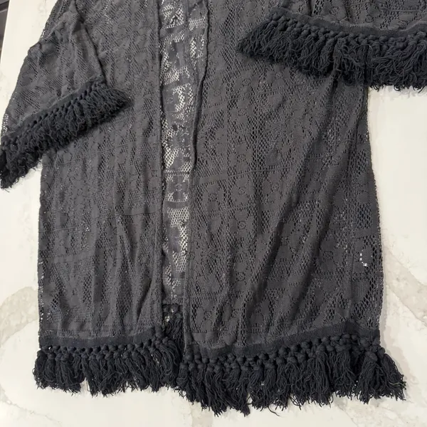 Aerie Crochet Lace Fringe Hem Kimono Women’s M/L Black Floral Swim Coverup Boho - Image 6