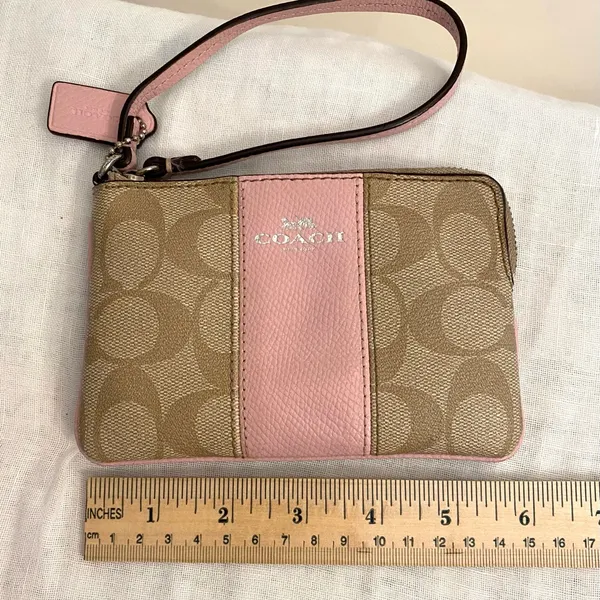 Coach Signature Pink and Tan Wristlet - Image 4
