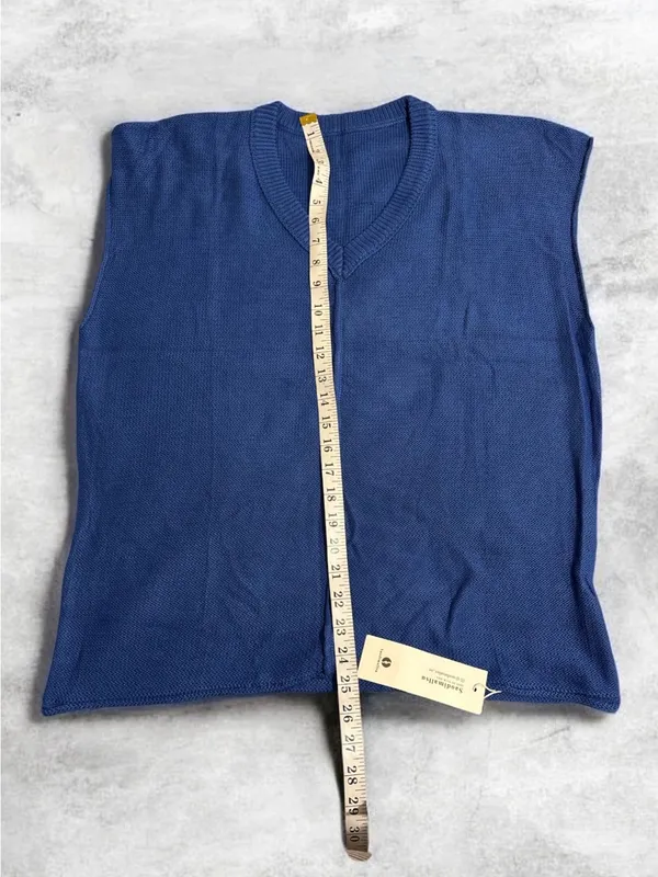 Saodimallsu Blue Knit V-Neck Sweater Vest - Size XL Oversized - Image 2