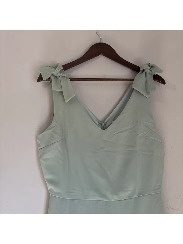She + Sky Womens Large Sage Green Tie Strap V-Neck Wide Leg Jumpsuit Romper NWT - Image 2