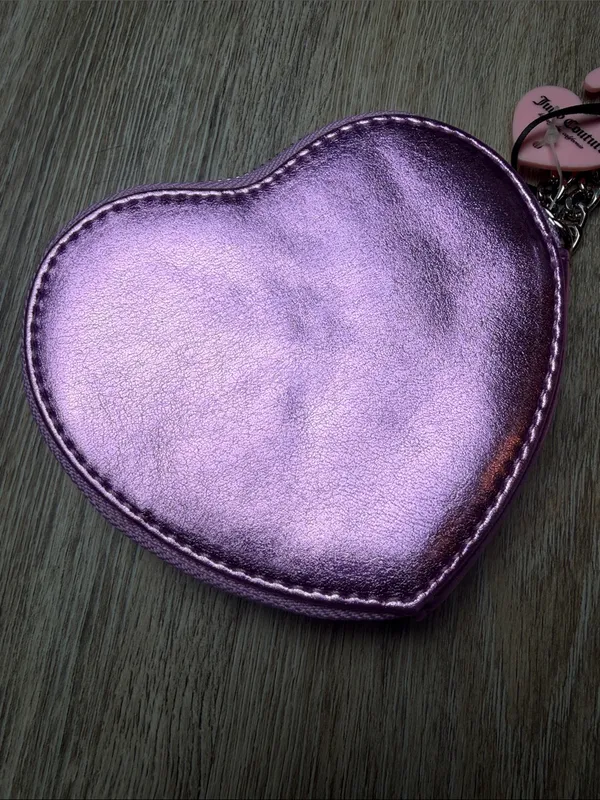 Juicy Couture Y2K Violet Heart Zip Around Coin Purse/Wallet/Wristlet - Image 3