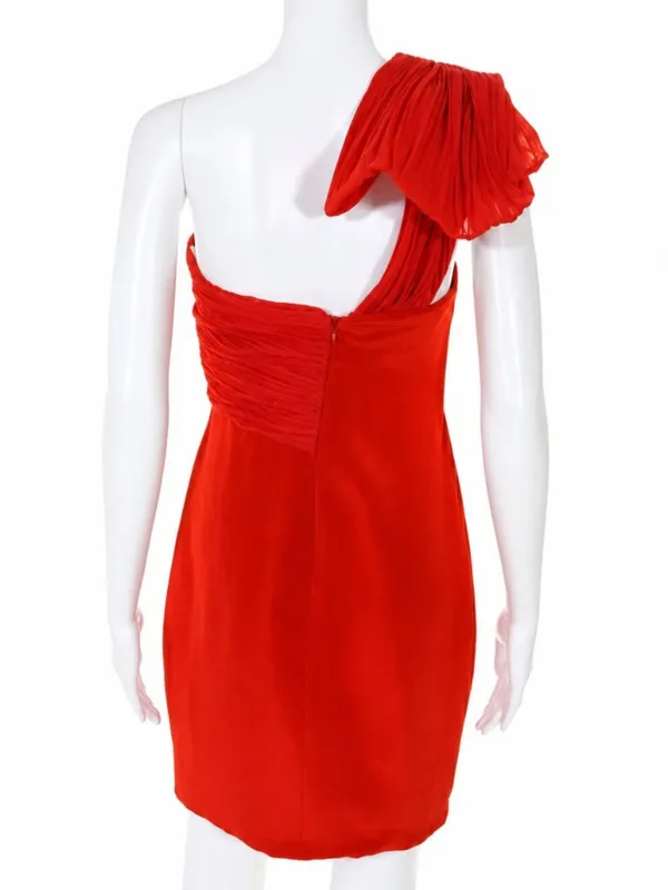Marchesa Notte Mini Dress 0 One Shoulder Bow Cocktail Party Silk Sculpted Orange - Image 3